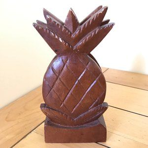 Wooden Pineapple Shape Napkin Holder Vintage Tiki Bar Decor 7.25" Damaged